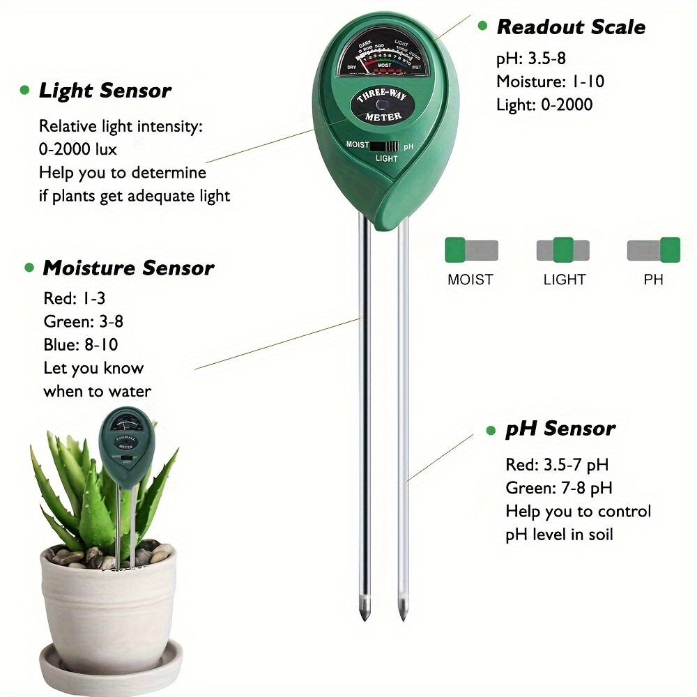 10 pack, Soil Tester, 3-in-1 Plant Moisture Meter Light And PH Tester - Alpine Outdoor Supplies and More