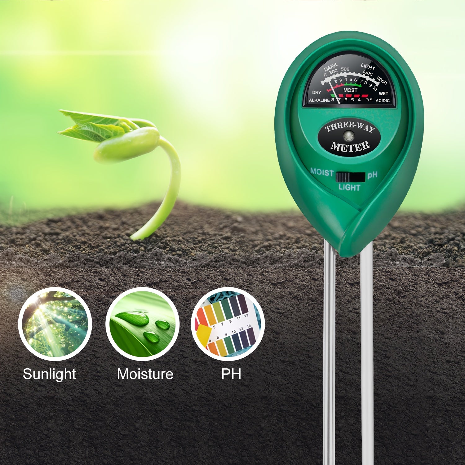 10 pack, Soil Tester, 3-in-1 Plant Moisture Meter Light And PH Tester - Alpine Outdoor Supplies and More