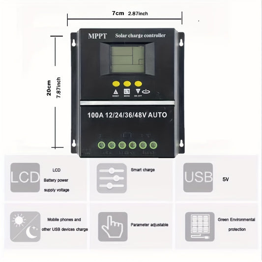 100A High-Efficiency Solar Charge Controller - LCD Display Dual USB Quick Charger For Lead Acid And Lithium Batteries